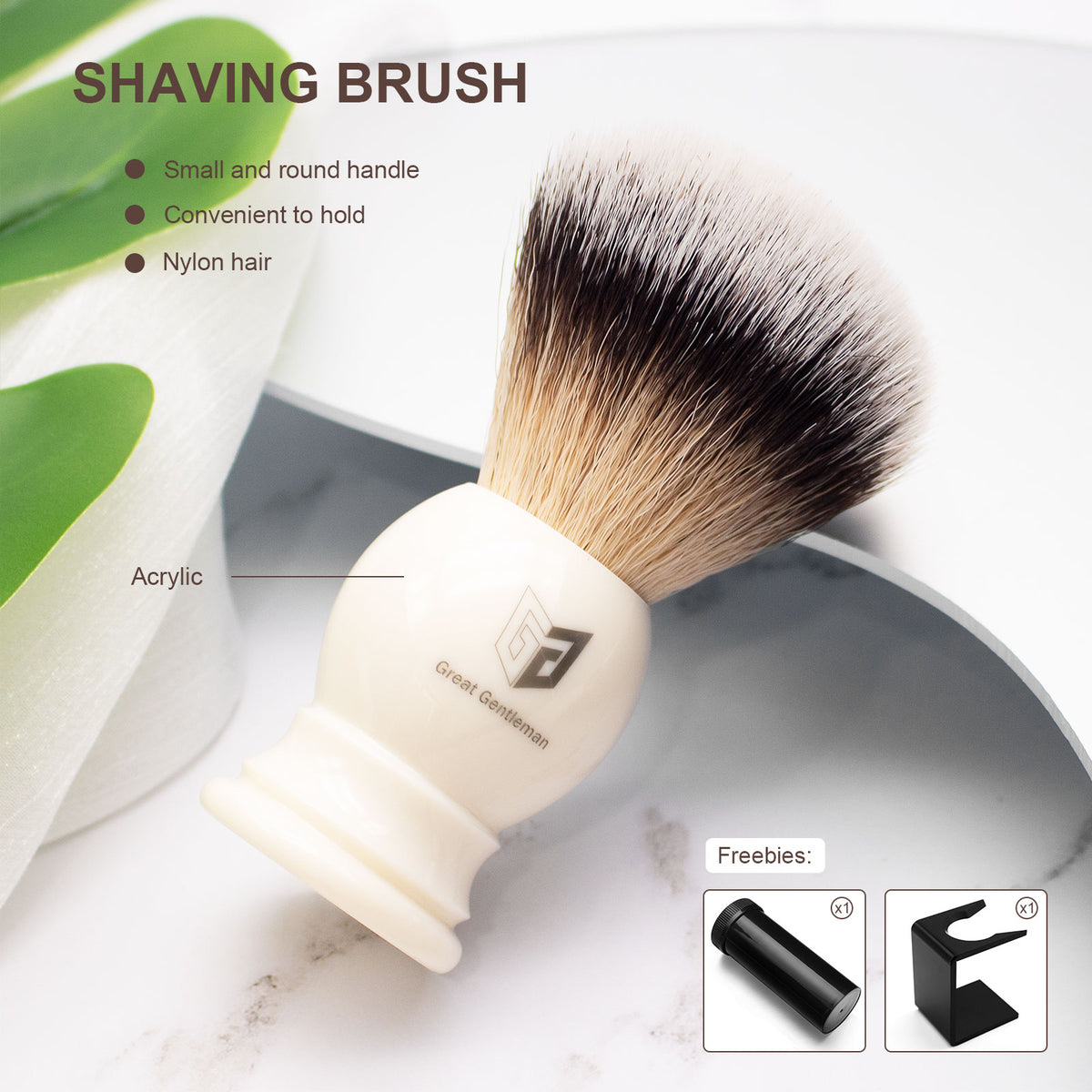 GG Shaving Brush｜Nylon Hair｜White Acrylic Handle