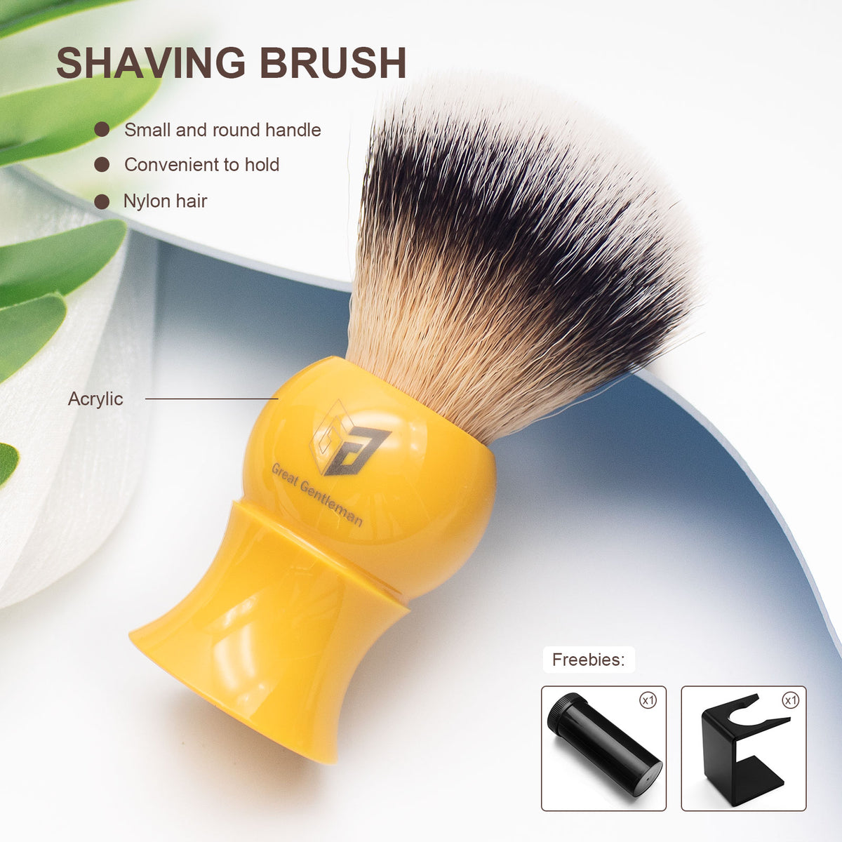 GG Shaving Brush｜Nylon Hair｜Yellow Waist Drum Acrylic Handle