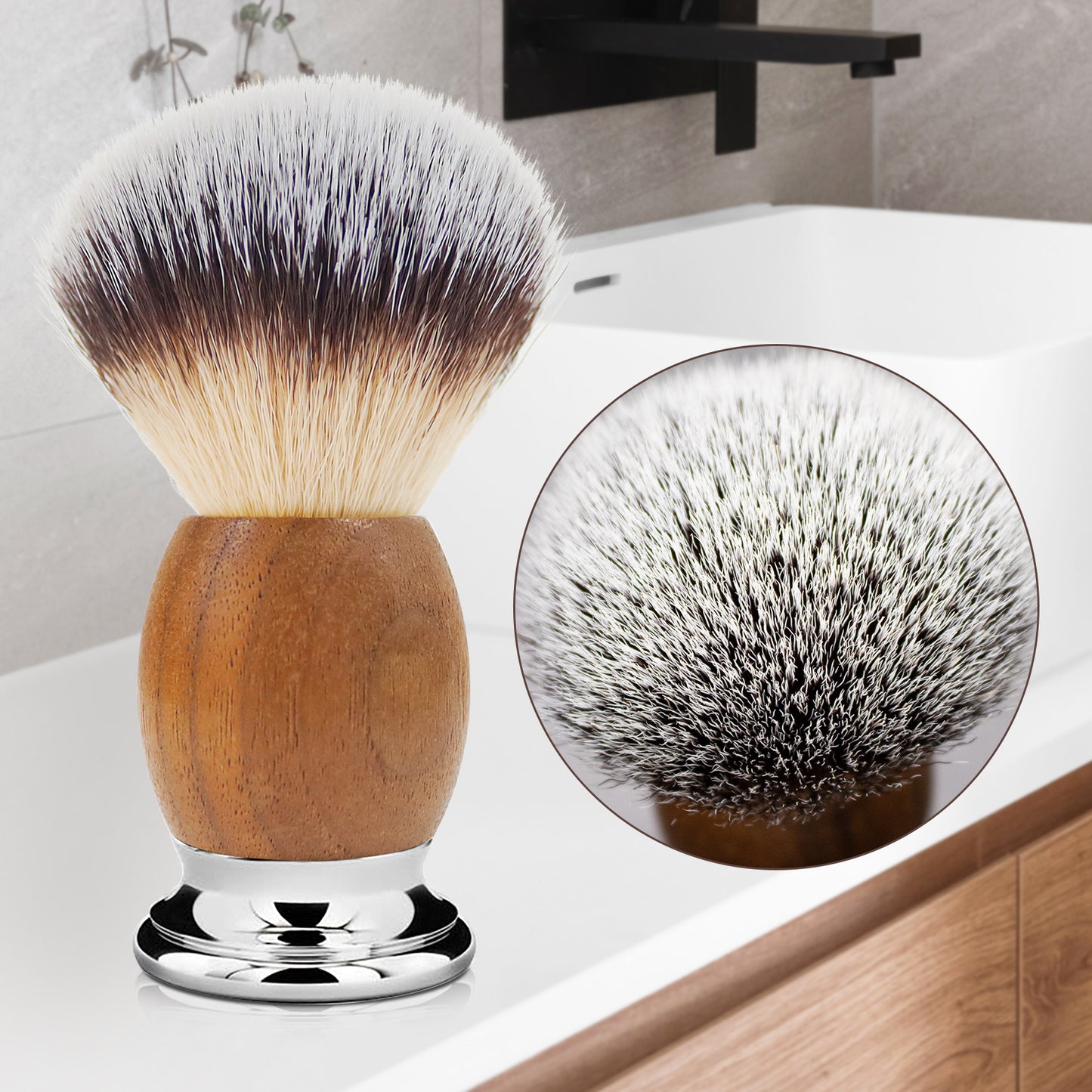 GG Shaving Brush｜Nylon Hair｜Black Walunt+Stainless Steel Handle