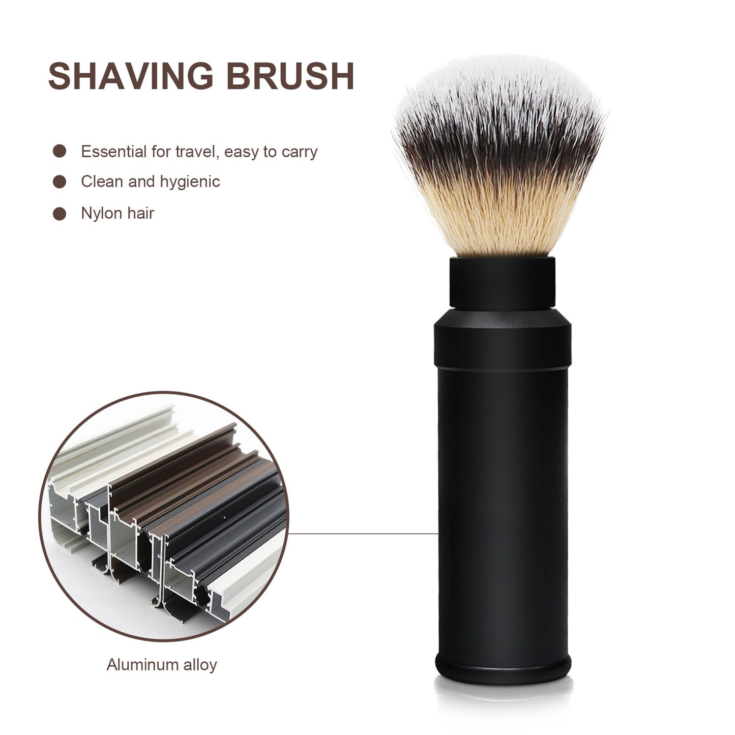 GG Shaving Brush｜Portable｜Nylon Hair｜Black Aluminum Alloy Handle