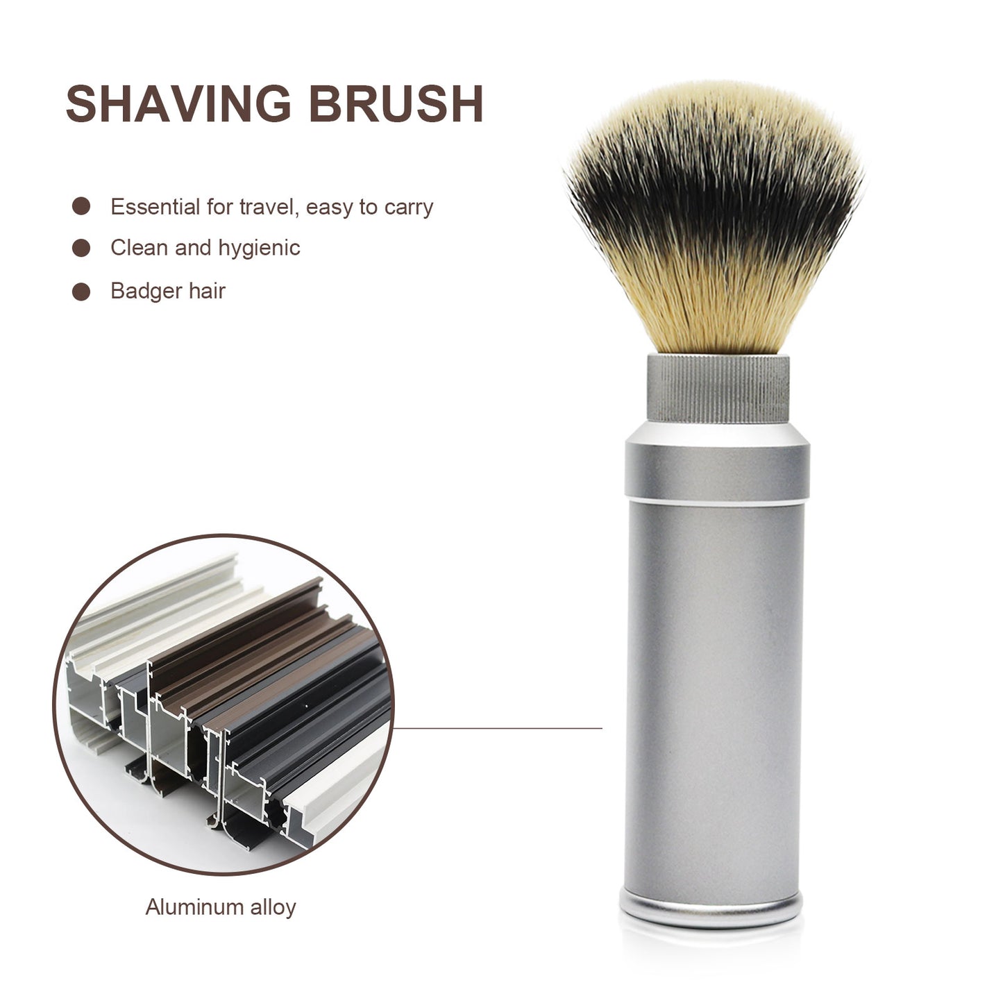 GG Shaving Brush｜Portable｜Nylon Hair｜Silver Aluminum Alloy Handle