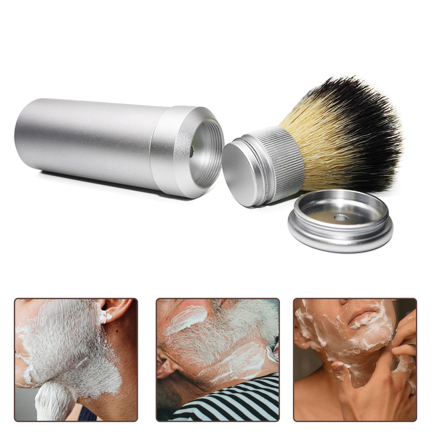 GG Shaving Brush｜Portable｜Nylon Hair｜Silver Aluminum Alloy Handle